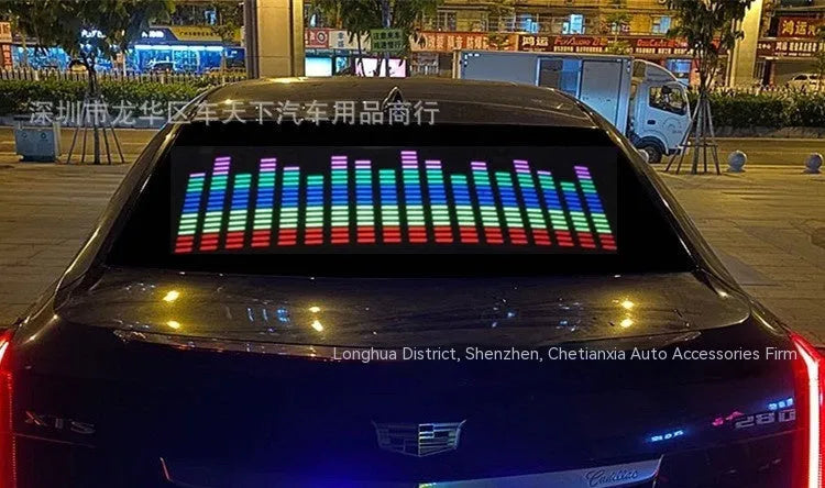 Long rectangular car interior rhythm light with electroluminescent panel showing a graphic design.