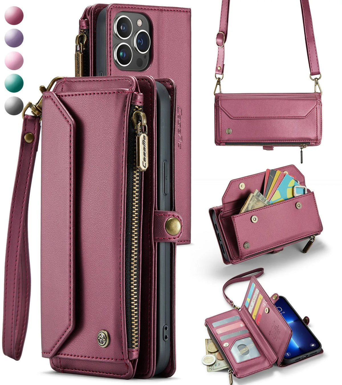 Red TPU wallet phone case for Samsung Galaxy S25 Ultra with card insertion slot