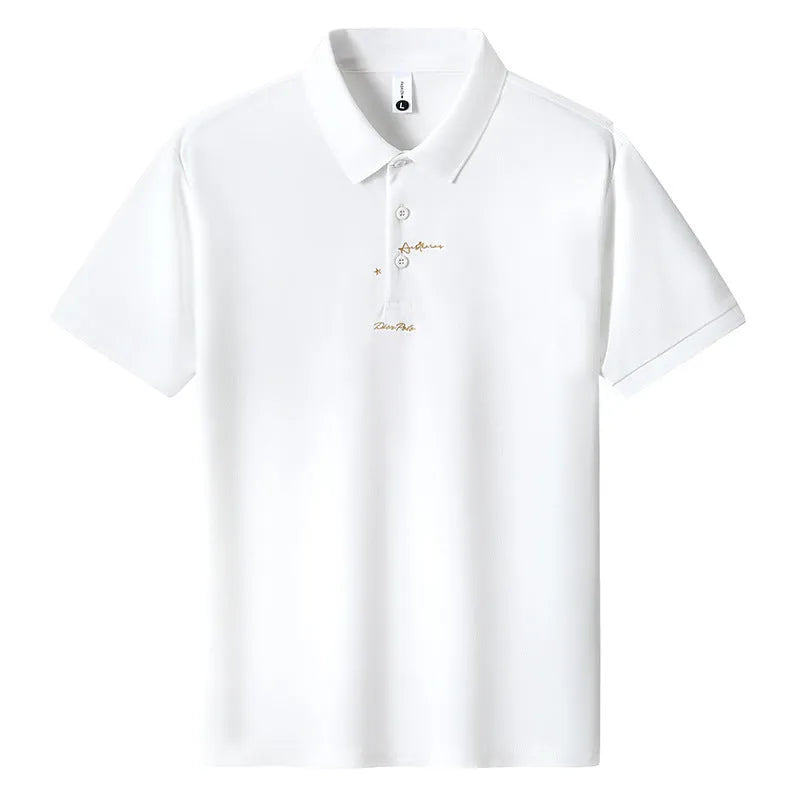 A man's loose-fit casual cotton t-shirt with a letter print, shown in one of six available colours.