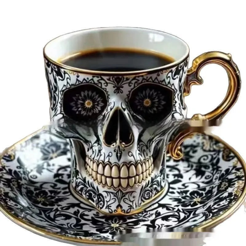 Resin Halloween cup with human skeleton design, available as Type A or Type B with or without plate
