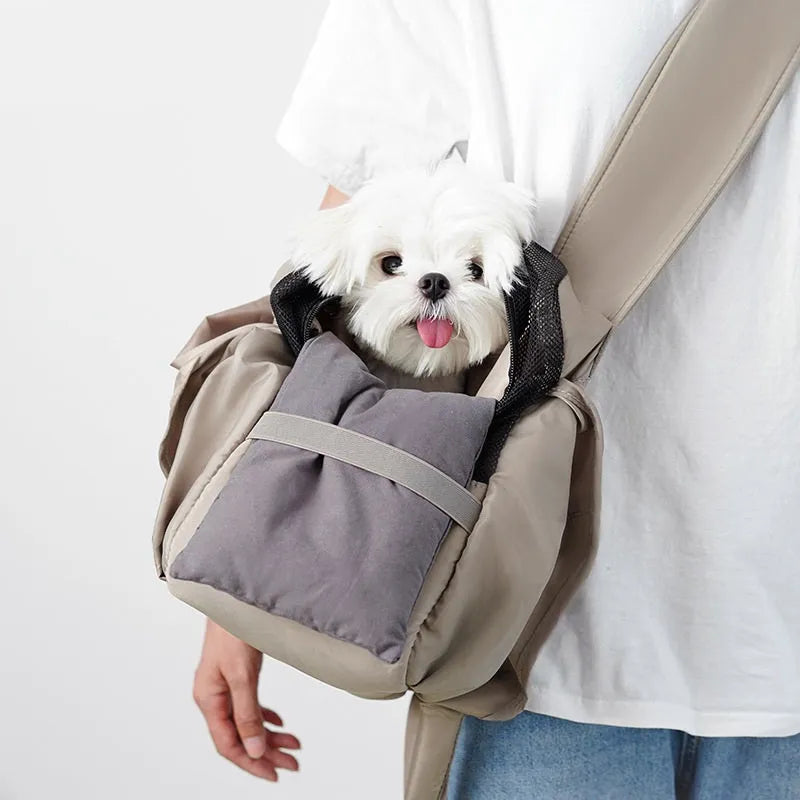 Apricot cloth pet summer handbag carrier measuring 41x16x28 cm for small dogs