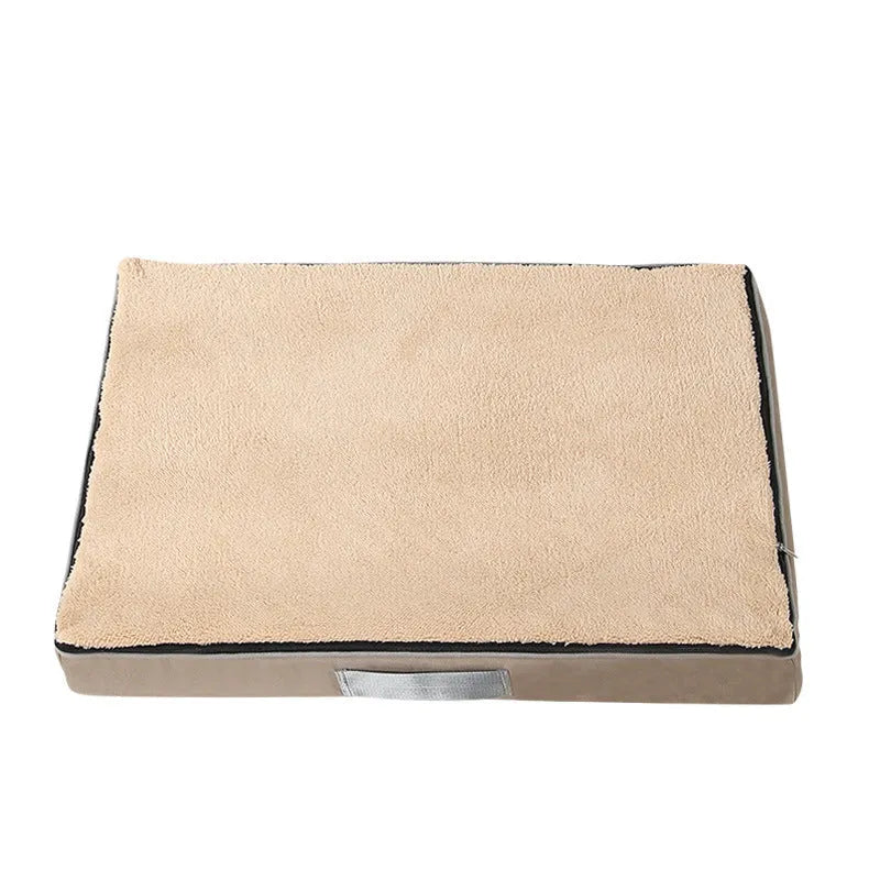 Removable washable sponge dog mat in brown, shown next to size options.