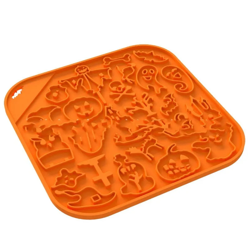 Silicone dog slow feeder bowl in a hexagonal shape on a floor, showing textured surface for slowing eating pace.