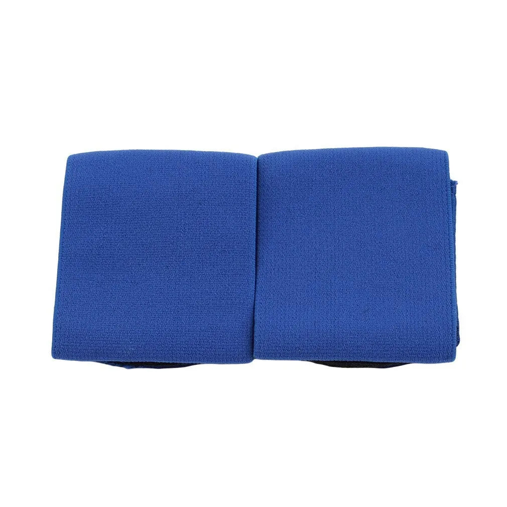 Elastic rubber football shin guard fixing belt showing red, blue, black and white colour options