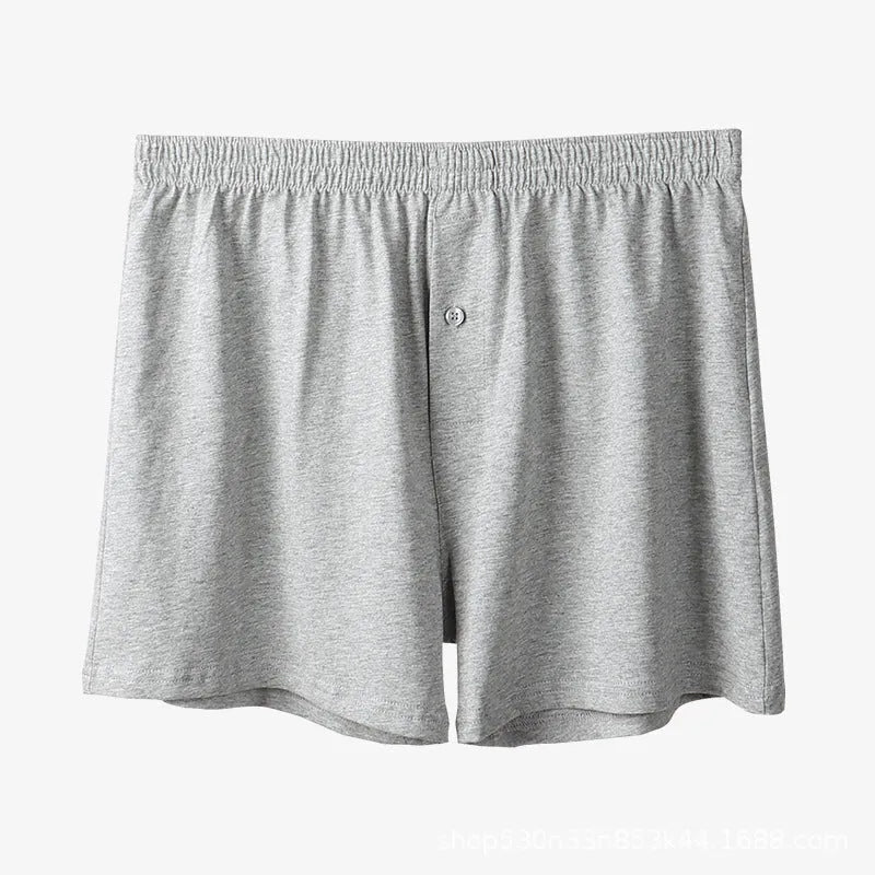 Men's pure cotton loose-fit boxer shorts in light grey, high-waist design