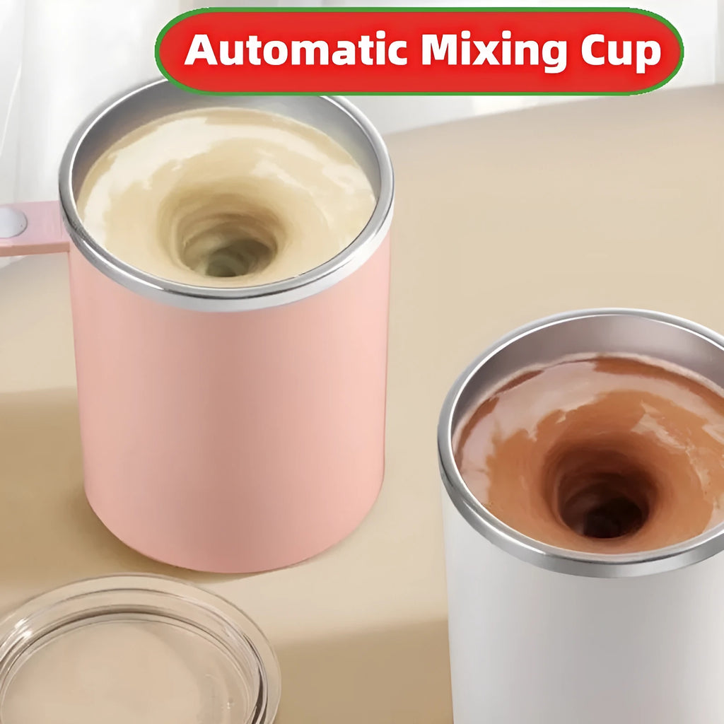 Automatic stirring coffee cup with magnetic mixing base in white, pink, black or macaron milky white colours