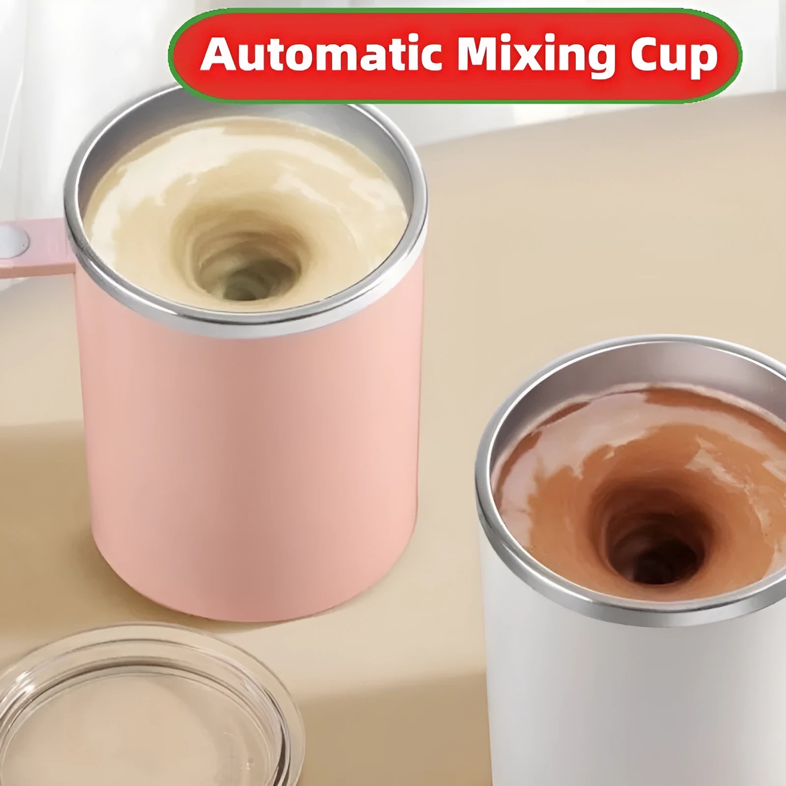 Automatic stirring coffee cup with magnetic mixing base in white, pink, black or macaron milky white colours
