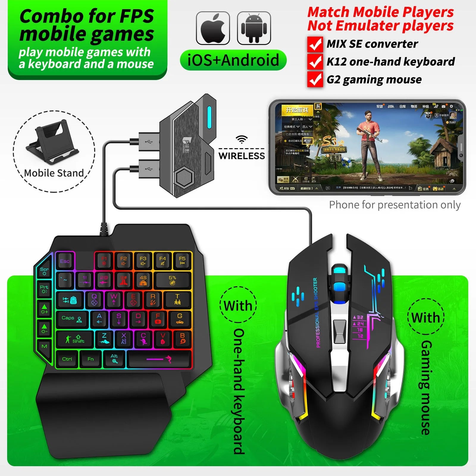Keyboard mouse converter for mobile gaming with USB interface and official configuration suit