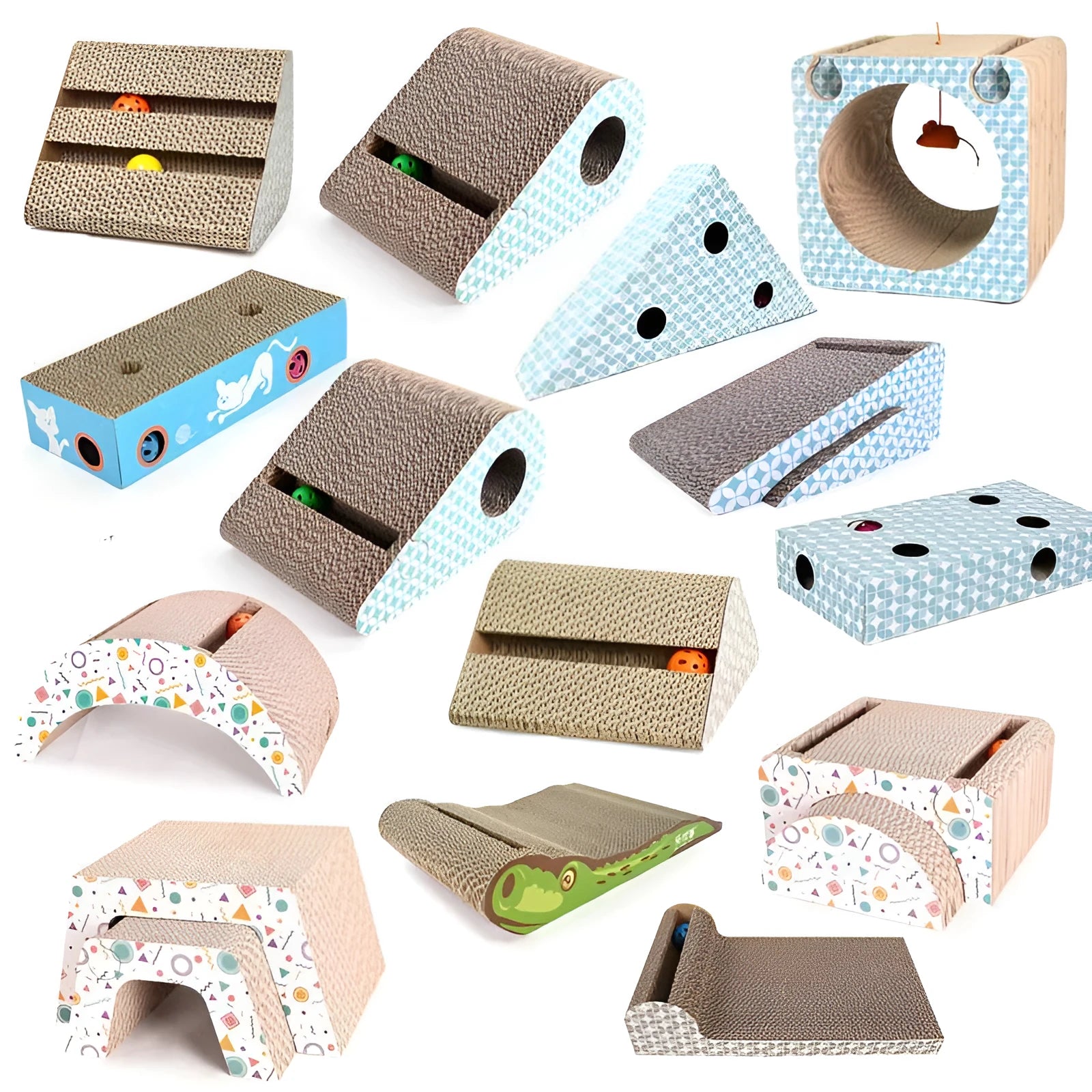 Corrugated paper cat scratcher in style A with a cat scratching it