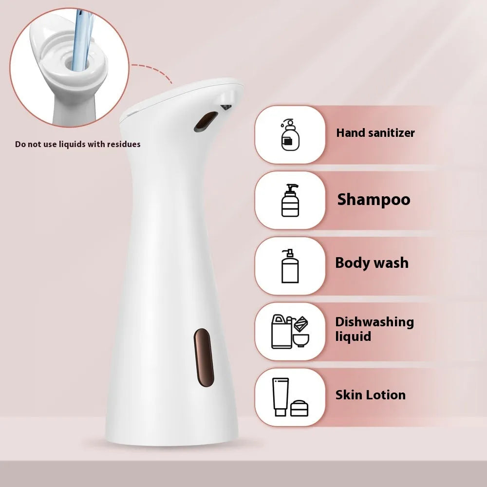 White infrared sensor automatic soap dispenser on a bathroom sink