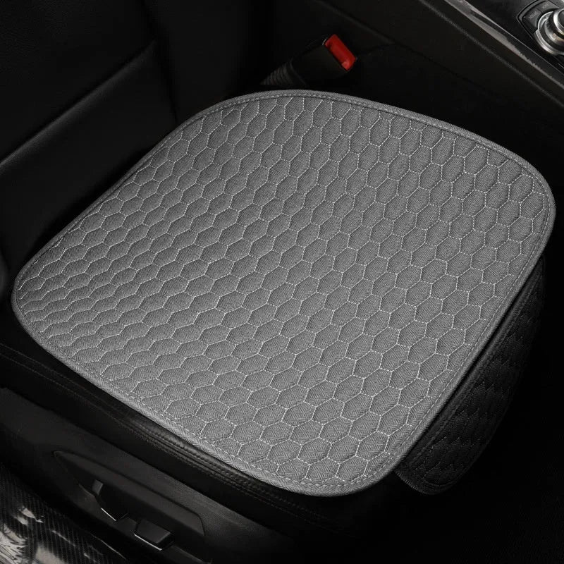 Natural linen solid colour car seat cushion in black, universal five-seat fit with cotton filling