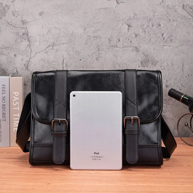 Black Korean style men's commuter backpack with decorative stitching and anti-theft features