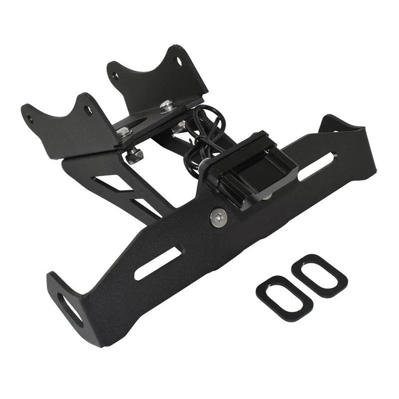 Black aluminium alloy rear licence plate bracket for Honda motorcycle customisation.