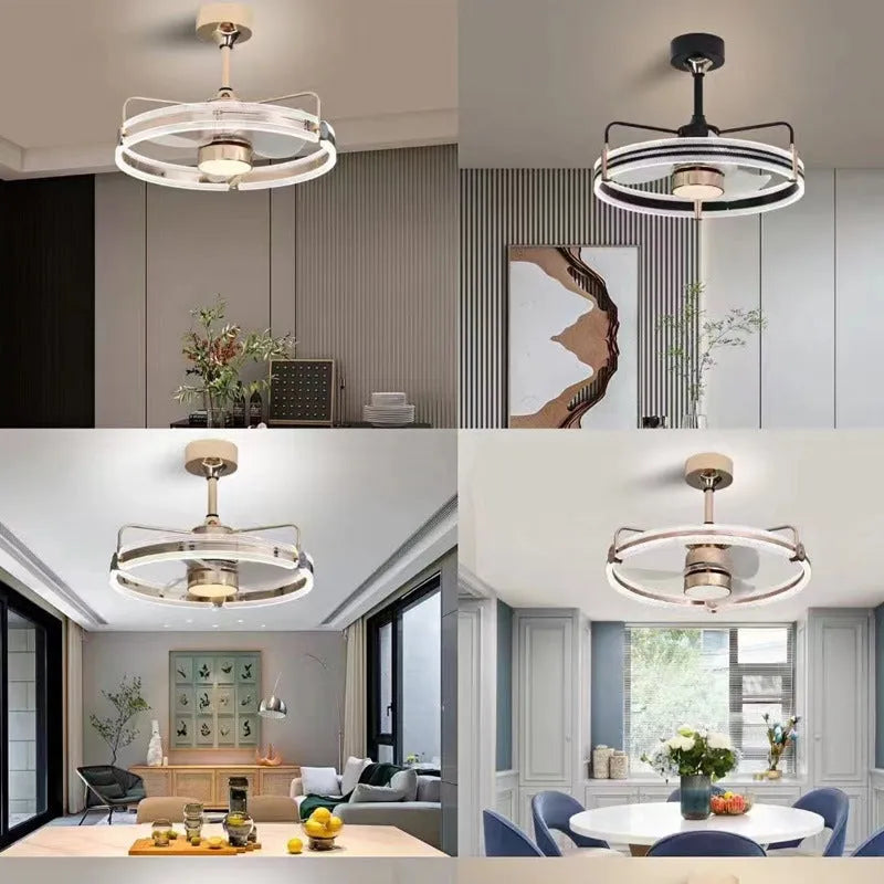 Chandelier-style ceiling fan light with remote control in black or gold finish