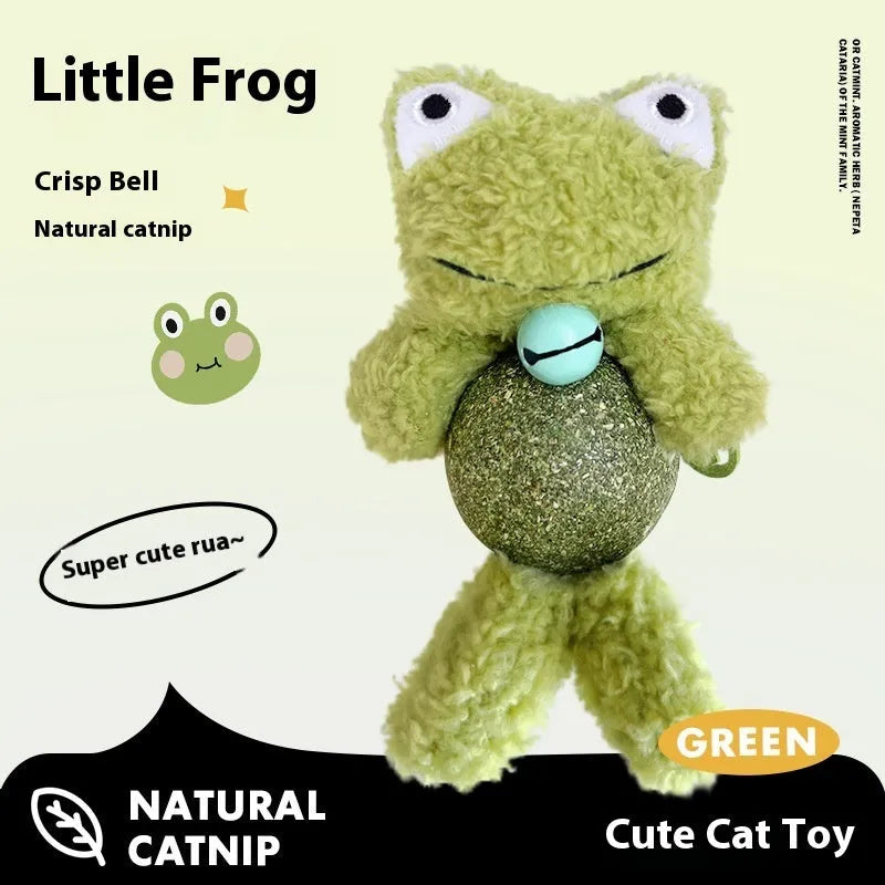 Brown bear plush cat toy with a bell and a mint ball for chewing, measuring 15cm tall.