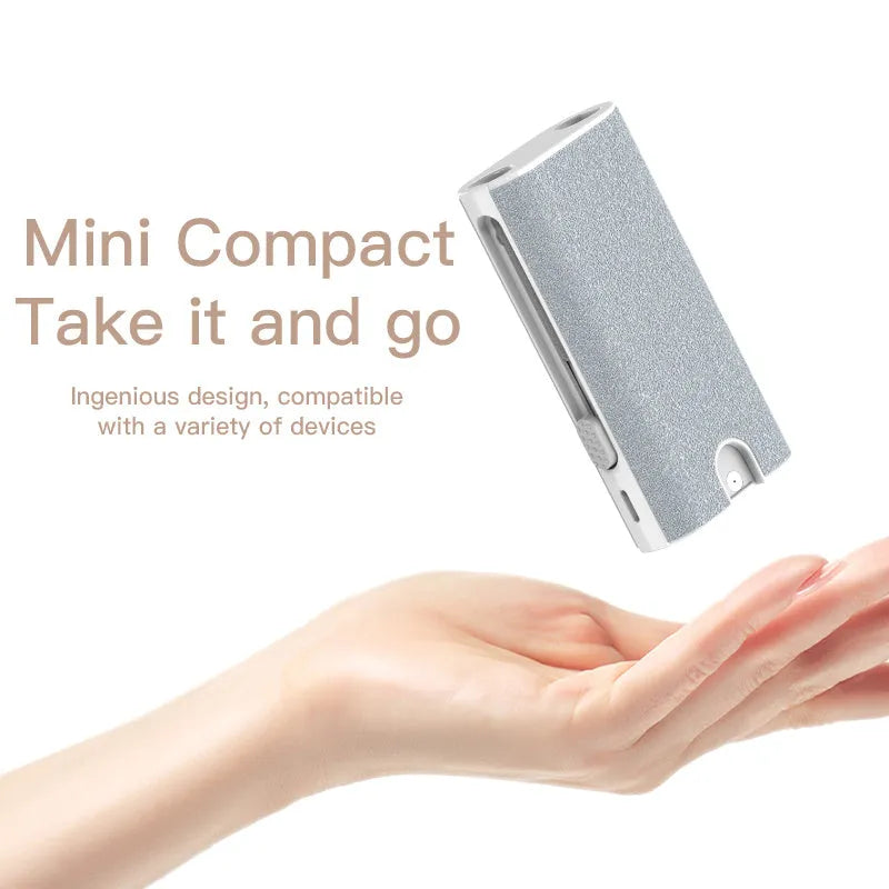 5-in-1 multifunctional screen and earphone cleaning pen kit with flocking sponge and metal tip.