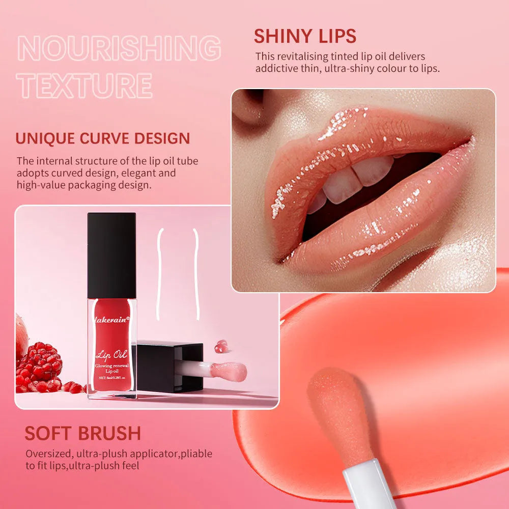 Lip gloss in seven colour variations including coral, clear, honey, jam, pink, red, and rose shades in 8ml foreign edition packaging