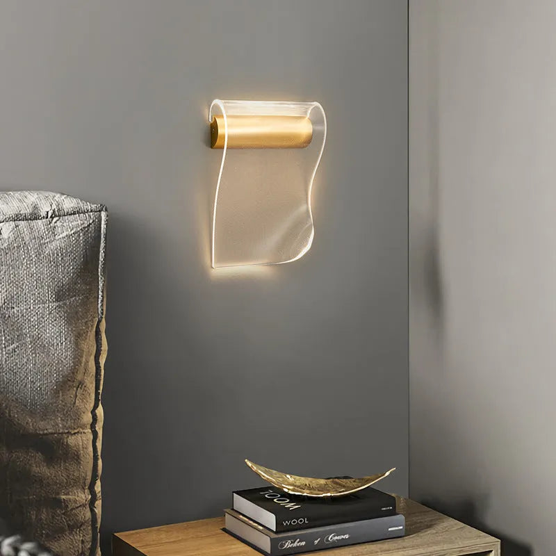Simple wall lamp with acrylic shade and iron body, shown in left bend and right bend orientations.
