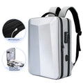Men's waterproof business backpack in black and silver white colours showing street trend styling