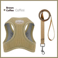 Brown waffle cloth cat harness with chest strap and matching hand holding rope
