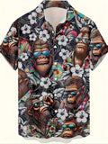 Men's 3D floral print short sleeve shirt in loose cardigan fit for summer wear