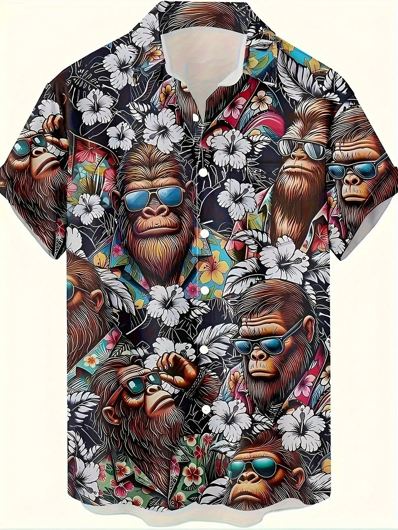 Men's 3D floral print short sleeve shirt in loose cardigan fit for summer wear