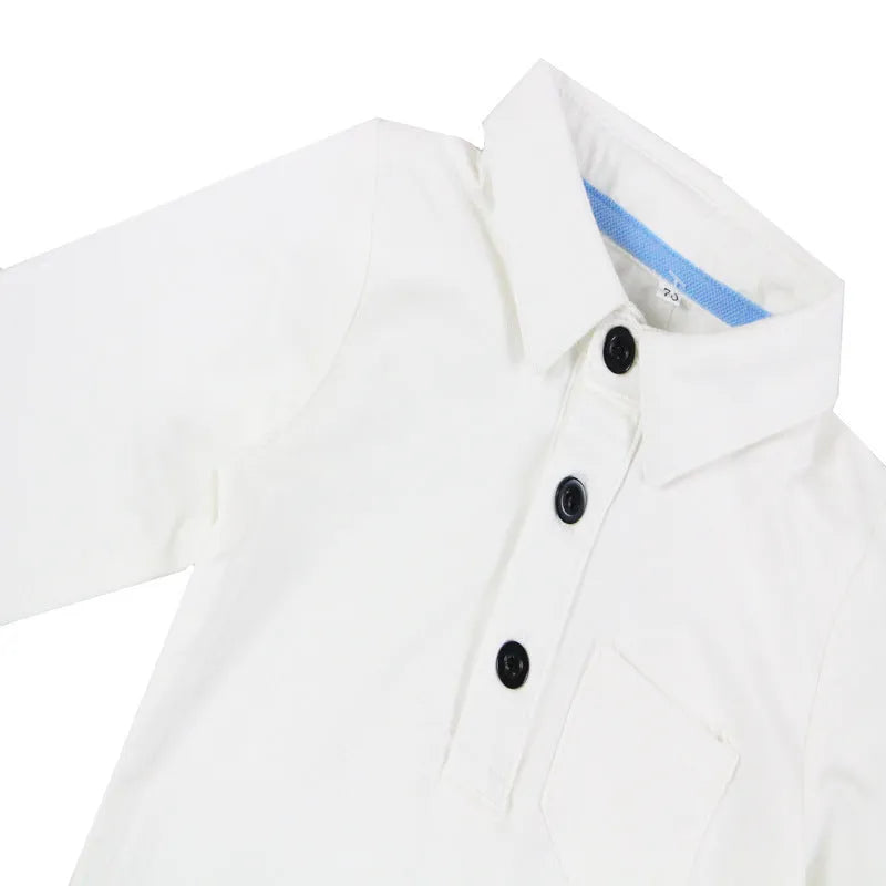 White cotton triangle jumpsuit overalls suit for baby with long sleeves, sporty style, suitable for 59-90cm height