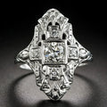 Silver electroplated hollow out geometric copper ring with diamond studs on finger