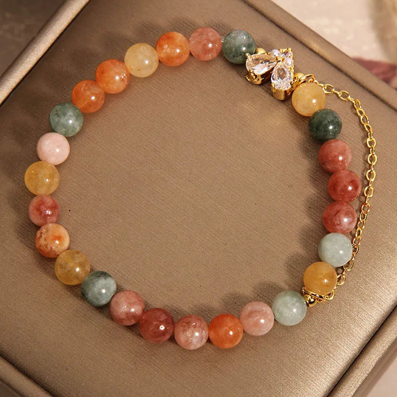 Women's crystal bracelet with three V-shaped zircon Fu Lu Shou charms in cartoon style