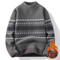 Men's velvet mock neck knitted sweater in dark gray, long sleeves, thickened pullover for autumn winter casual wear