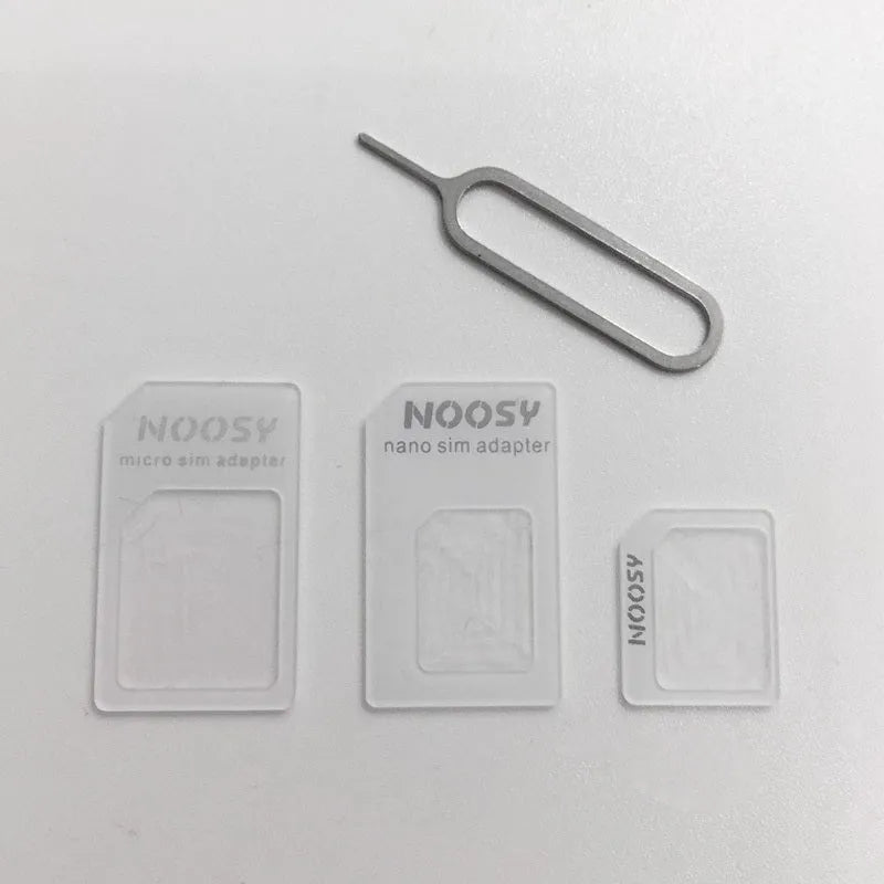 SIM Restore Four-in-one Set showing black plastic SIM adapters and a metal ejector pin on a white background.