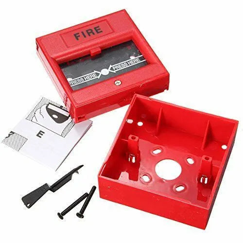 Red wired fire alarm button, 24VDC manual call point with fireproof housing