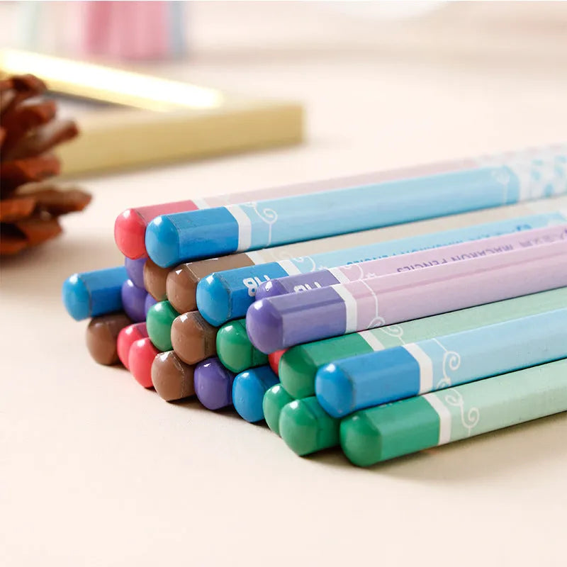 Barrel of 50 natural basswood pencils with six-angle design and HB graphite refills.