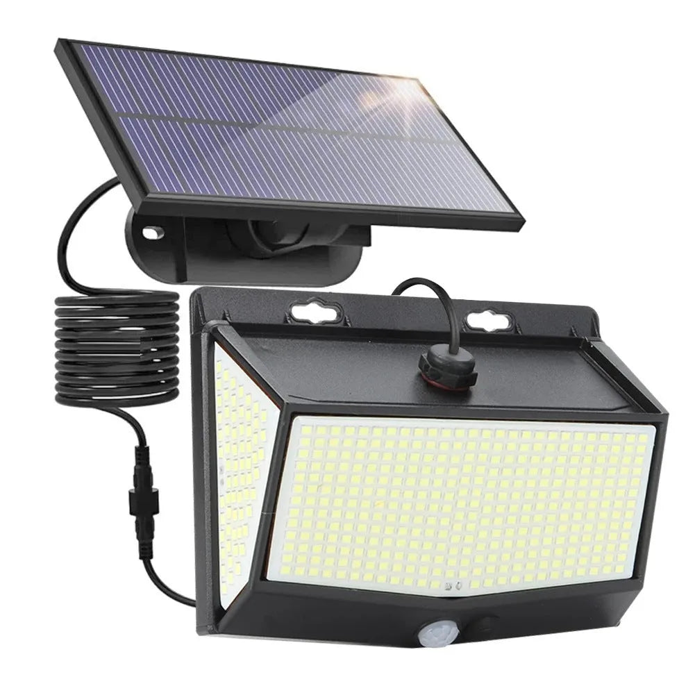 468LED separate-body solar wall light with motion sensor on brick wall