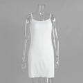 White summer knitted hollow nightdress with sleeveless short skirt design on a model