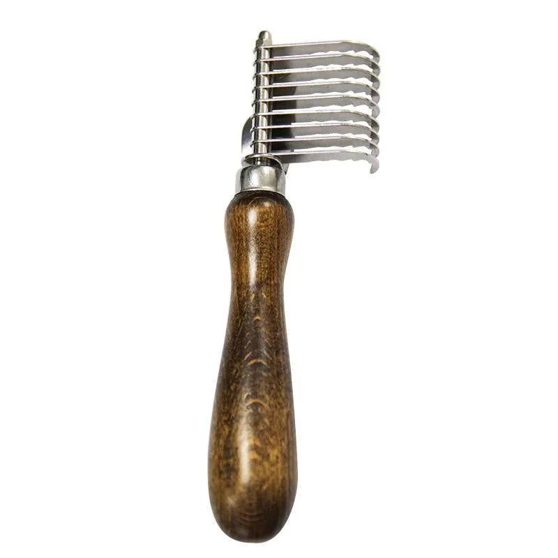 Walnut knot comb with stainless steel pins, wood colour, 15.2 x 4 cm pet grooming tool