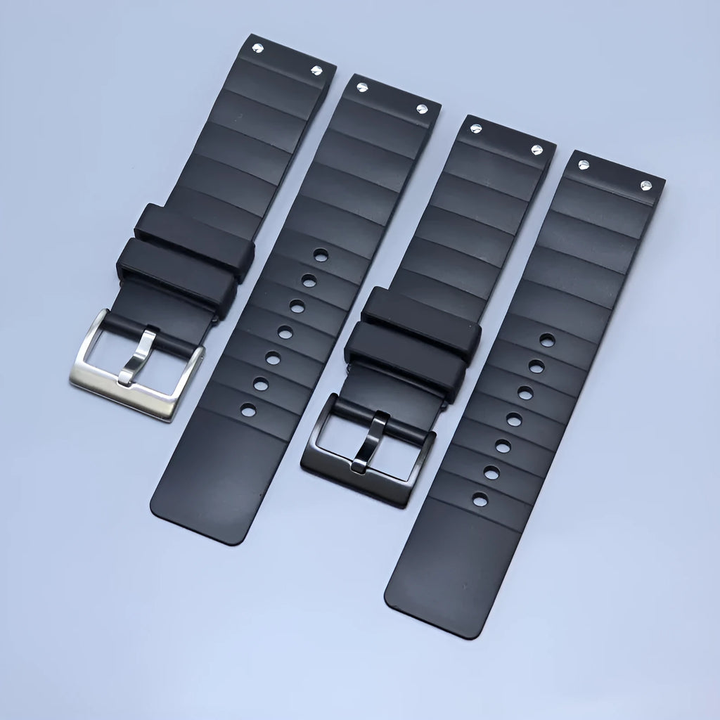 Cardia Santos Sandus rubber watch strap in black with 23mm lug width and silver buckle