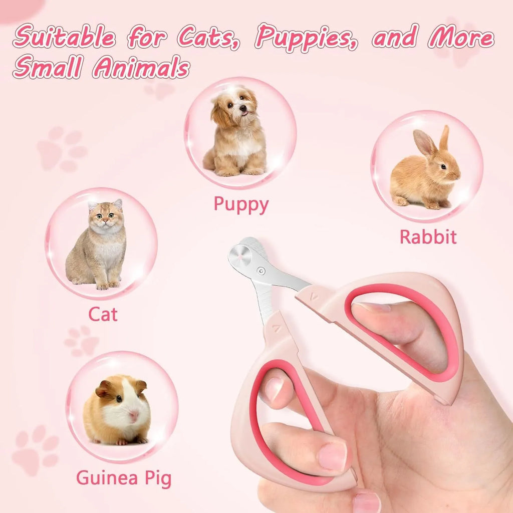Blue pet nail clipper with a round positioning hole and stainless steel blade for trimming cat nails.