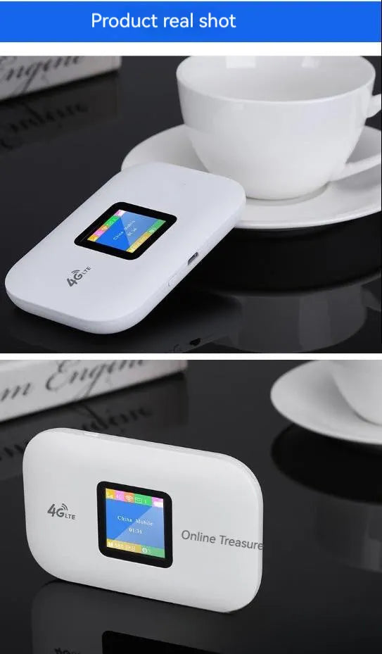 Beige 4G wireless router vehicle-mounted network card, portable Wi-Fi, 100x63.5x146mm, with battery and data cable