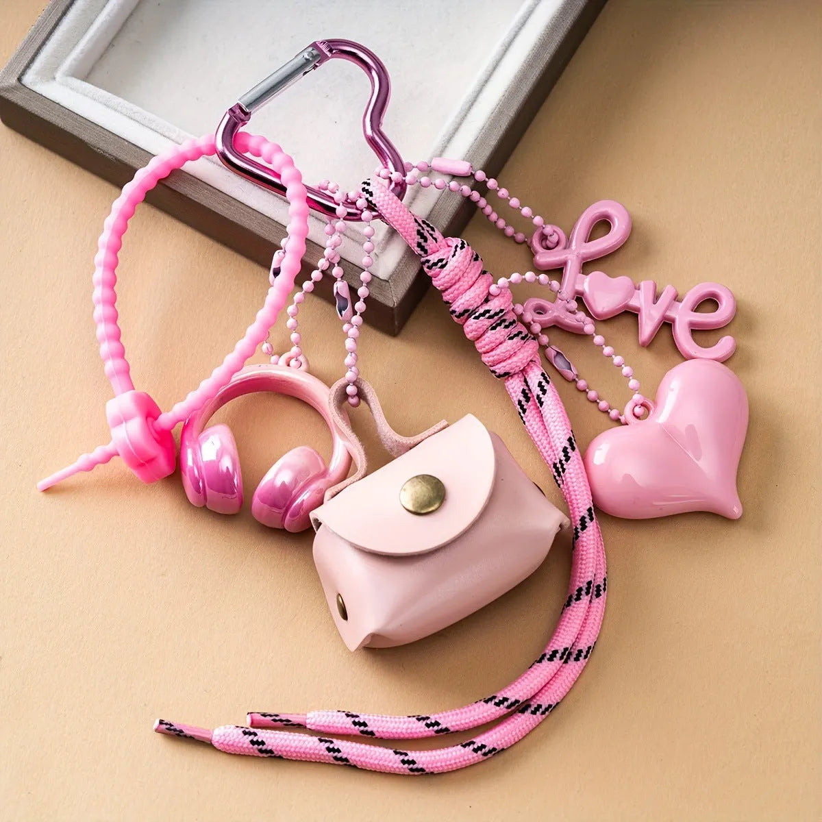 Fashion bow earphone Miu series braided rope bag pendant keychain in four colours