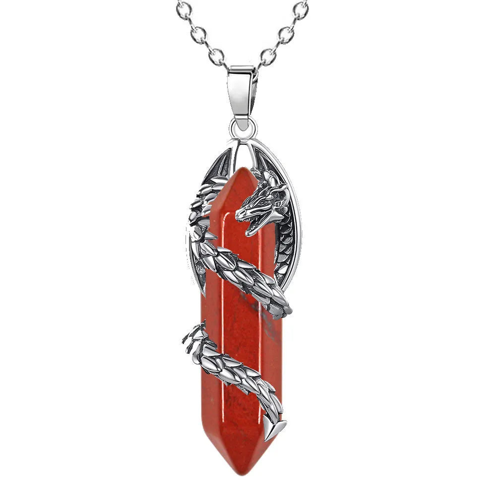 Fashion crystal flying dragon pendant necklace in amethyst colour with polished finish on a chain