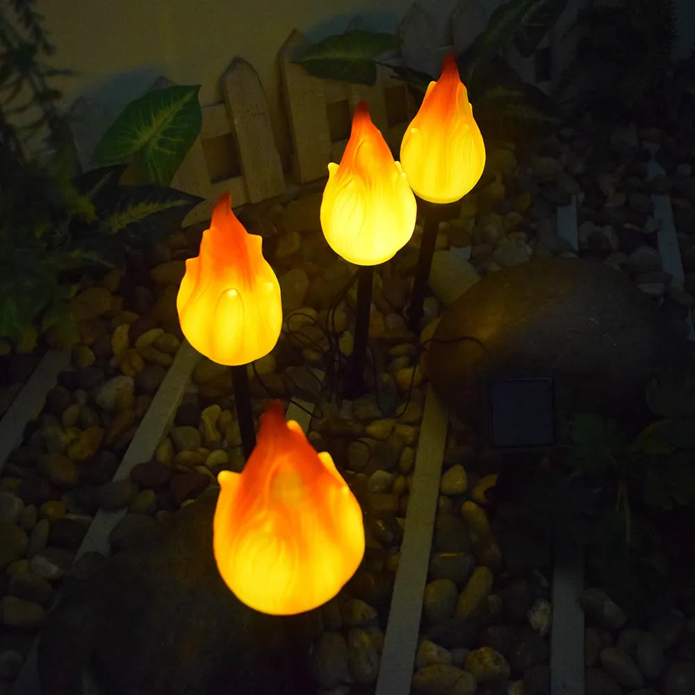 Wrought iron solar simulation flame lamp for courtyard decoration, IP65 rated
