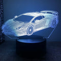 Car-shaped bedside lamp with remote control showing 16 colour lighting options