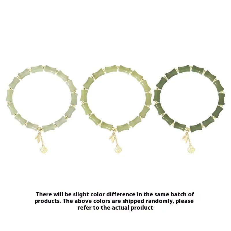 Chinese style bamboo Hetian jade bracelet and necklace set for women with alloy construction