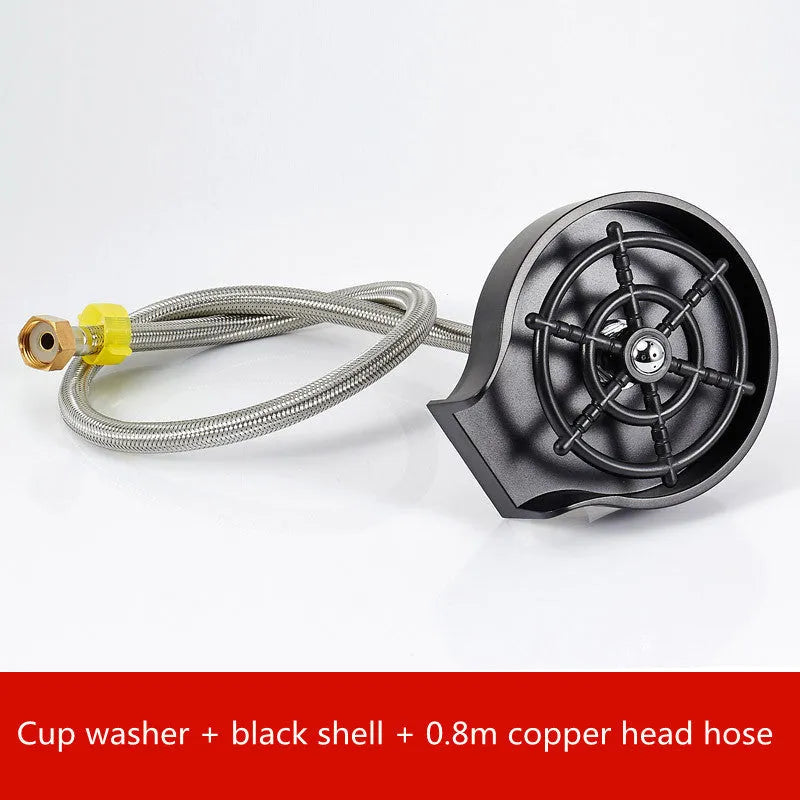 Automatic cup washer faucet with black case and high-pressure nozzle for cleaning cups and pitchers