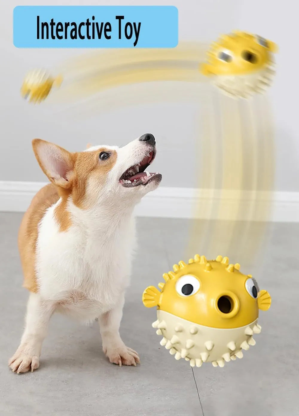 Green fish-shaped interactive dog toy with treat hole and textured surface.
