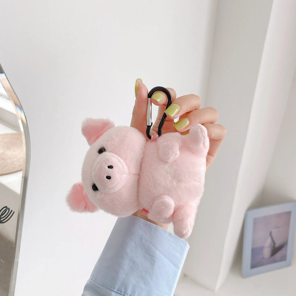Pink pig cartoon plush PC back cover earphone case for Apple AirPods 1 and 2