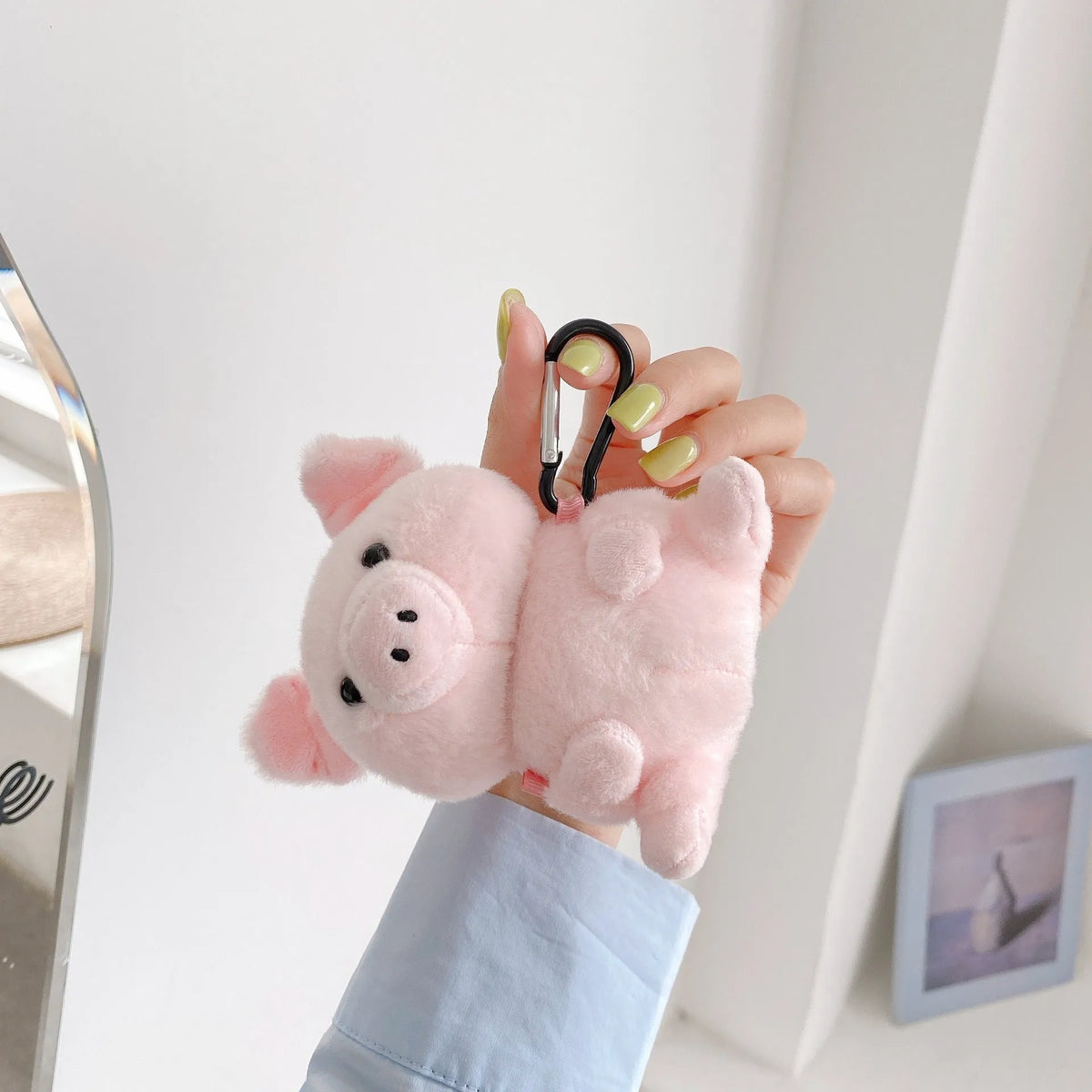 Pink pig cartoon plush PC back cover earphone case for Apple AirPods 1 and 2
