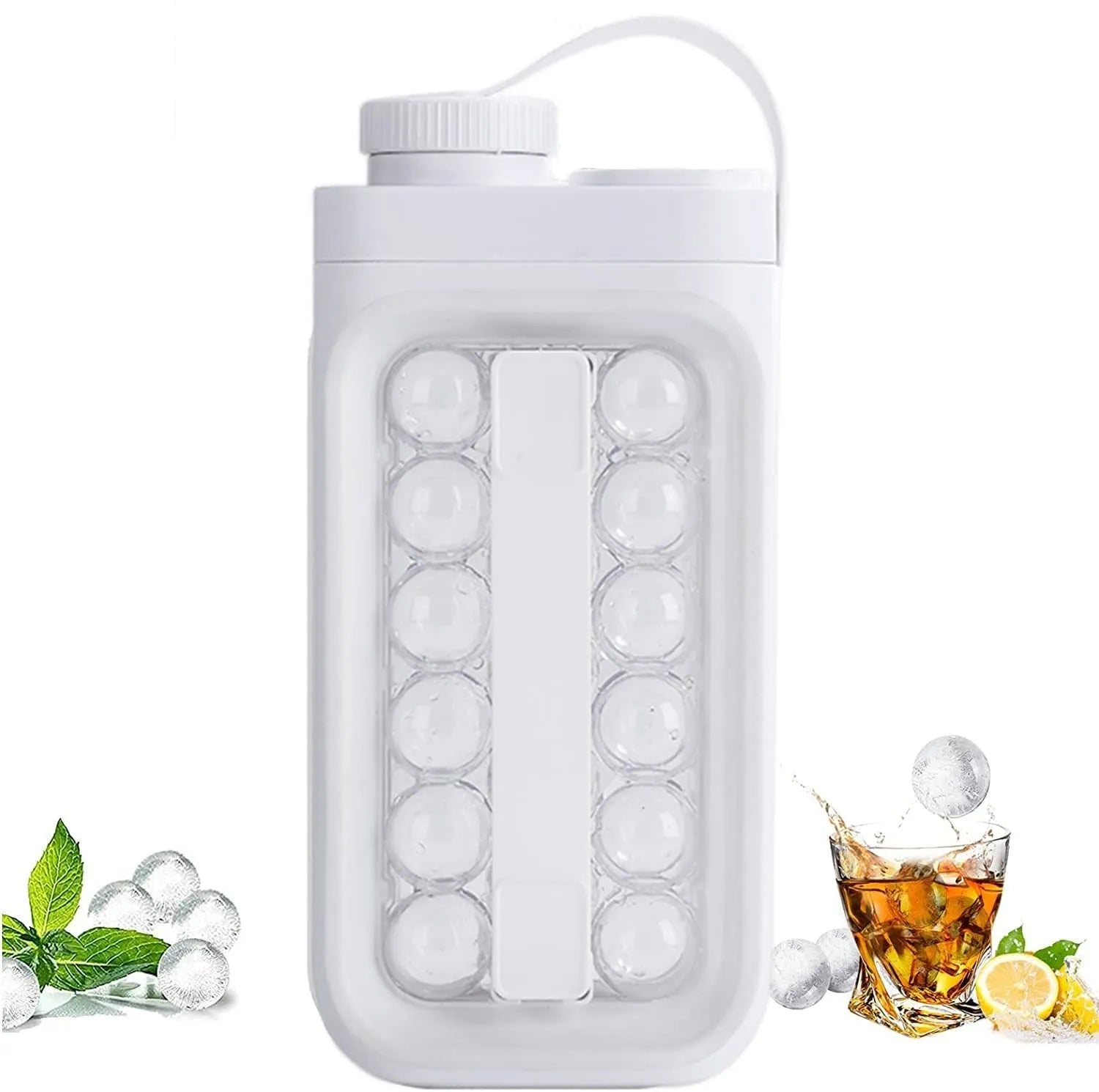 Light blue portable ice ball kettle showing 17 spherical compartments and lid