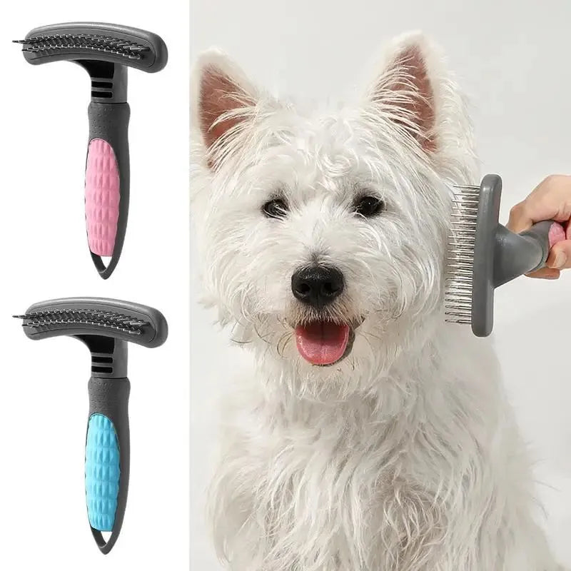 Pet grooming comb with stainless steel teeth and coloured ABS handle for cats and dogs